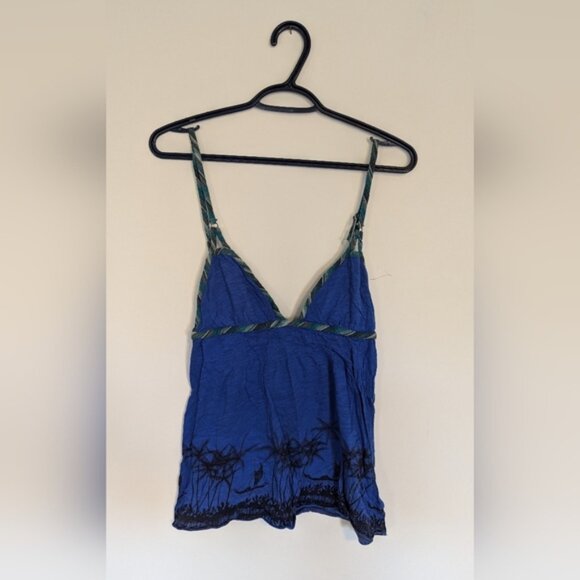 Blue Tank Top with Palm Tree Print - Womens Medium - Picture 1 of 3